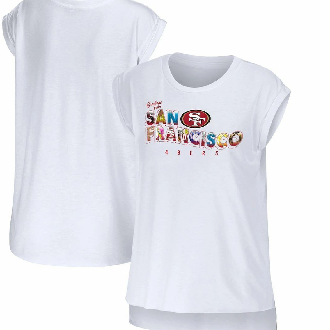 WEAR By Erin Andrews Women's White San Francisco 49ers Greetings From Muscle T-Shirt 3 WEAR By Erin Andrews Women's White San Francisco 49ers Greetings From Muscle T-Shirt