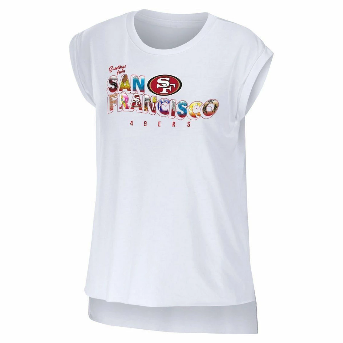 WEAR By Erin Andrews Women's White San Francisco 49ers Greetings From Muscle T-Shirt 5 WEAR By Erin Andrews Women's White San Francisco 49ers Greetings From Muscle T-Shirt - Image 3