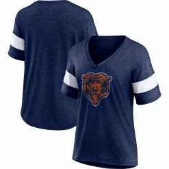 Fanatics Branded Women's Heathered Navy/White Chicago Bears Distressed Team Tri-Blend V-Neck T-Shirt