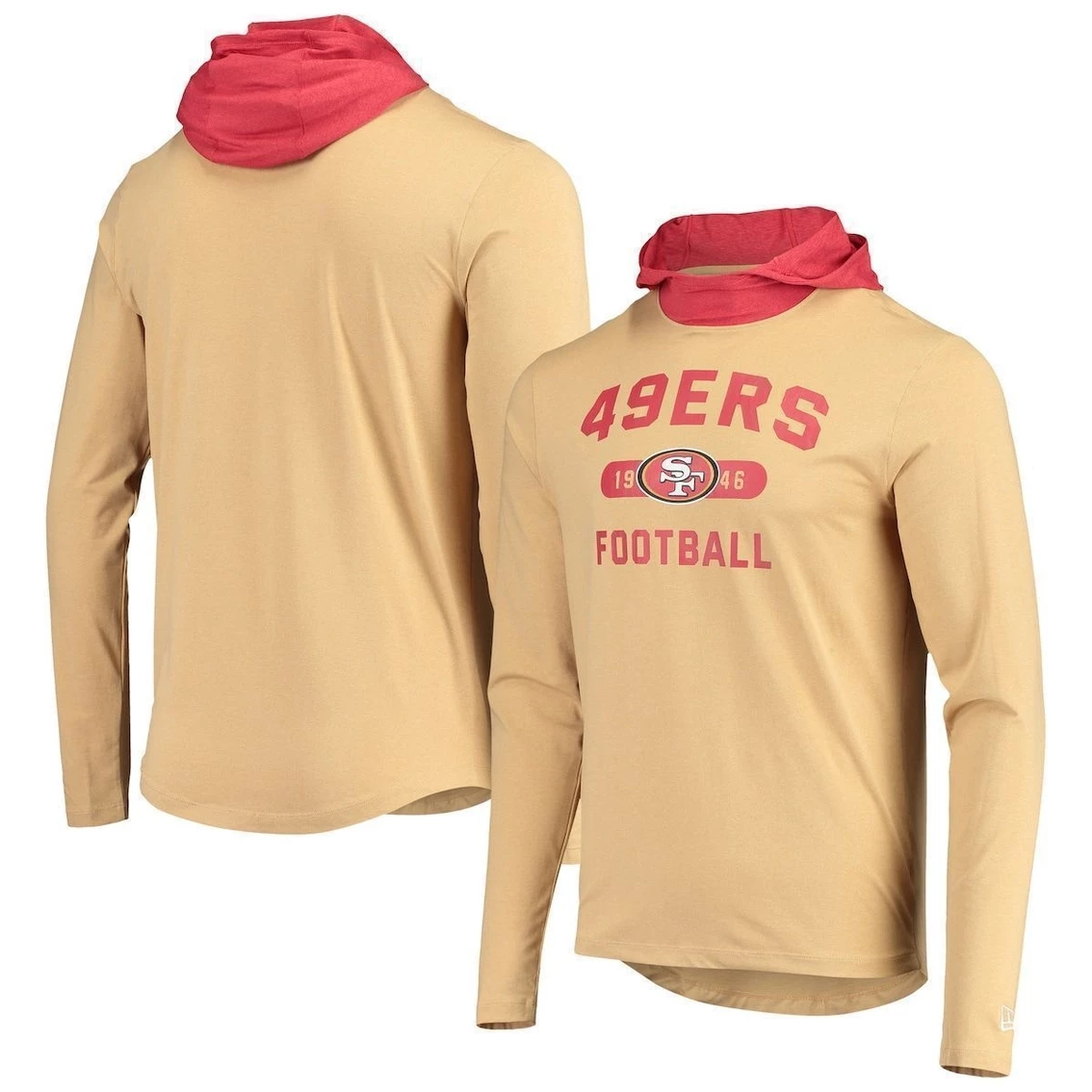 New Era Men's Gold/Scarlet San Francisco 49ers Active Block Hoodie Long Sleeve T-Shirt 3 New Era Men's Gold/Scarlet San Francisco 49ers Active Block Hoodie Long Sleeve T-Shirt