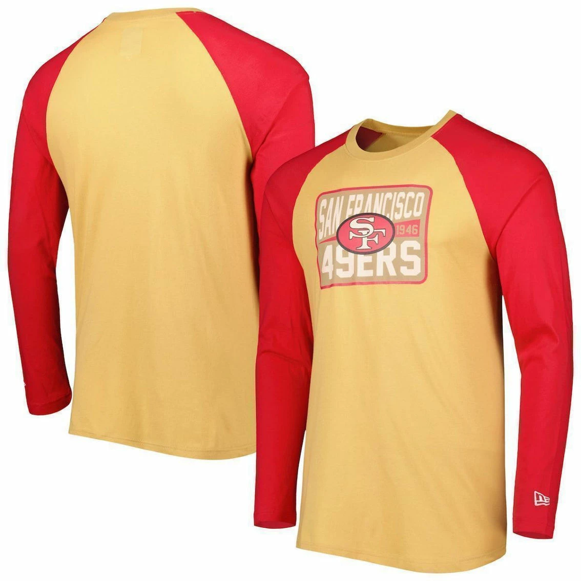 New Era Men's Gold San Francisco 49ers Throwback Raglan Long Sleeve T-Shirt 4 New Era Men's Gold San Francisco 49ers Throwback Raglan Long Sleeve T-Shirt - Image 2