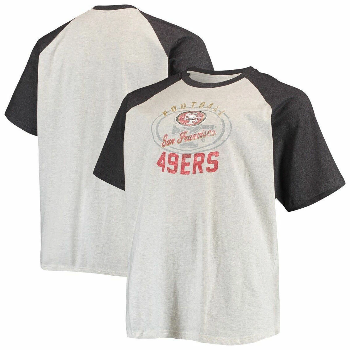 Profile Men's Oatmeal/Heathered Charcoal San Francisco 49ers Big & Tall Raglan T-Shirt 4 Profile Men's Oatmeal/Heathered Charcoal San Francisco 49ers Big & Tall Raglan T-Shirt - Image 2