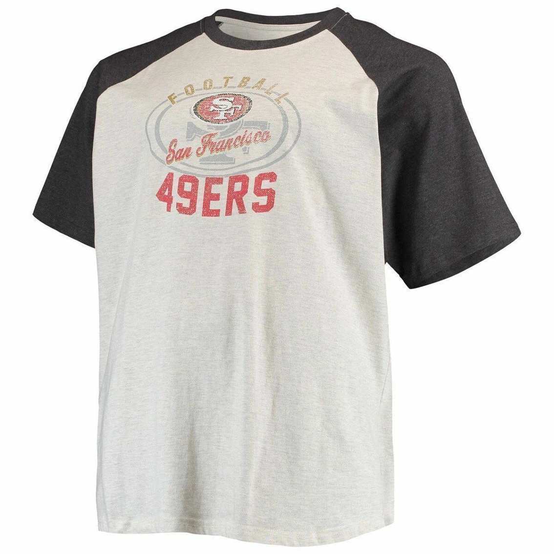 Profile Men's Oatmeal/Heathered Charcoal San Francisco 49ers Big & Tall Raglan T-Shirt 5 Profile Men's Oatmeal/Heathered Charcoal San Francisco 49ers Big & Tall Raglan T-Shirt - Image 3
