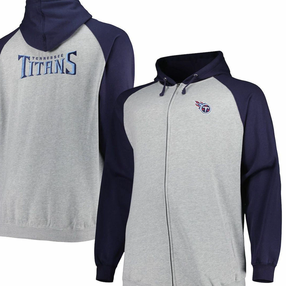 Profile Men's Heather Gray Tennessee Titans Big & Tall Fleece Raglan Full-Zip Hoodie Jacket 4 Profile Men's Heather Gray Tennessee Titans Big & Tall Fleece Raglan Full-Zip Hoodie Jacket - Image 2