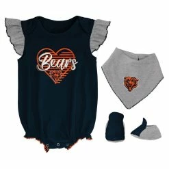 Outerstuff Girls Newborn & Infant Navy/Heathered Gray Chicago Bears All The Love Bodysuit Bib & Booties Set