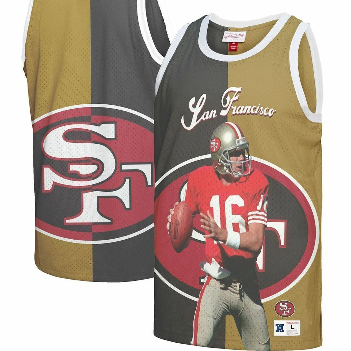 Mitchell & Ness Men's Joe Montana Black/Gold San Francisco 49ers Retired Player Graphic Tank Top 4 Mitchell & Ness Men's Joe Montana Black/Gold San Francisco 49ers Retired Player Graphic Tank Top - Image 2