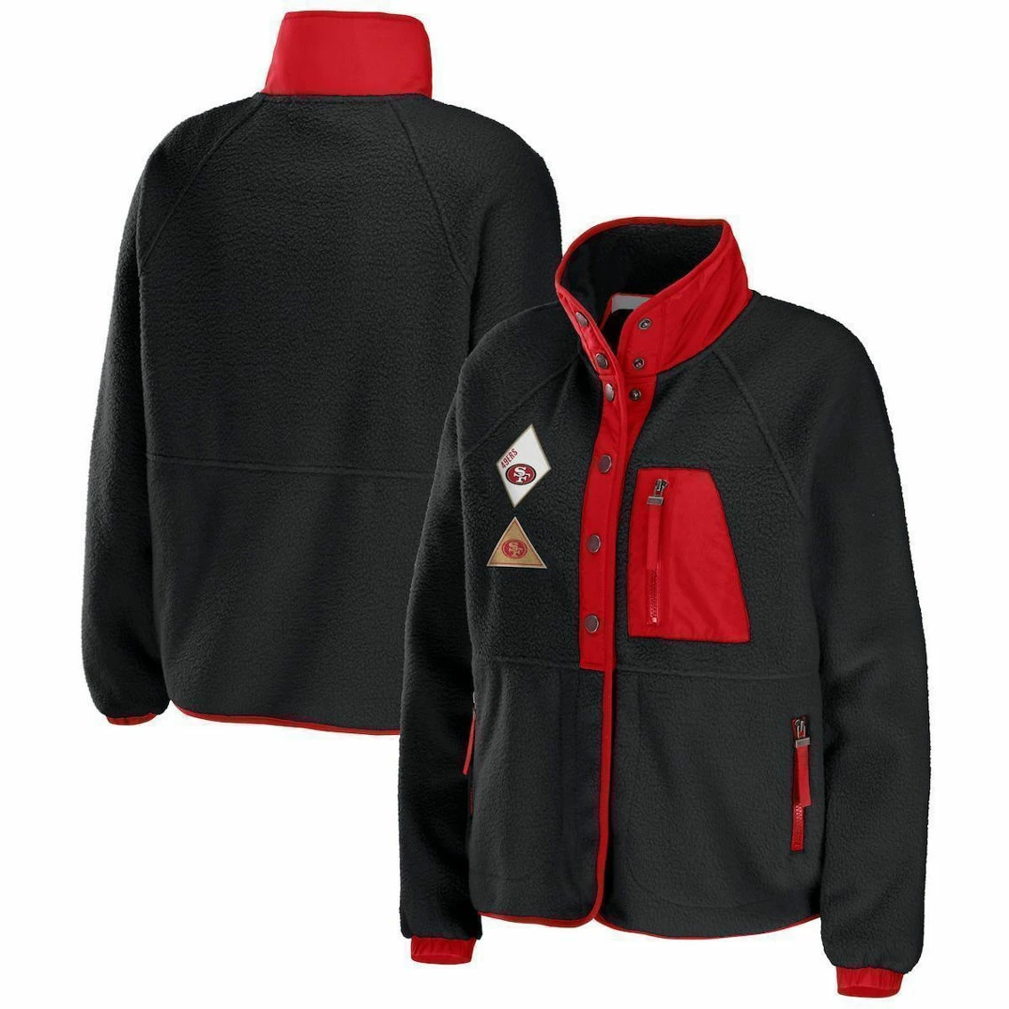 WEAR By Erin Andrews Women's Black San Francisco 49ers Polar Fleece Raglan Full-Snap Jacket 4 WEAR By Erin Andrews Women's Black San Francisco 49ers Polar Fleece Raglan Full-Snap Jacket - Image 2