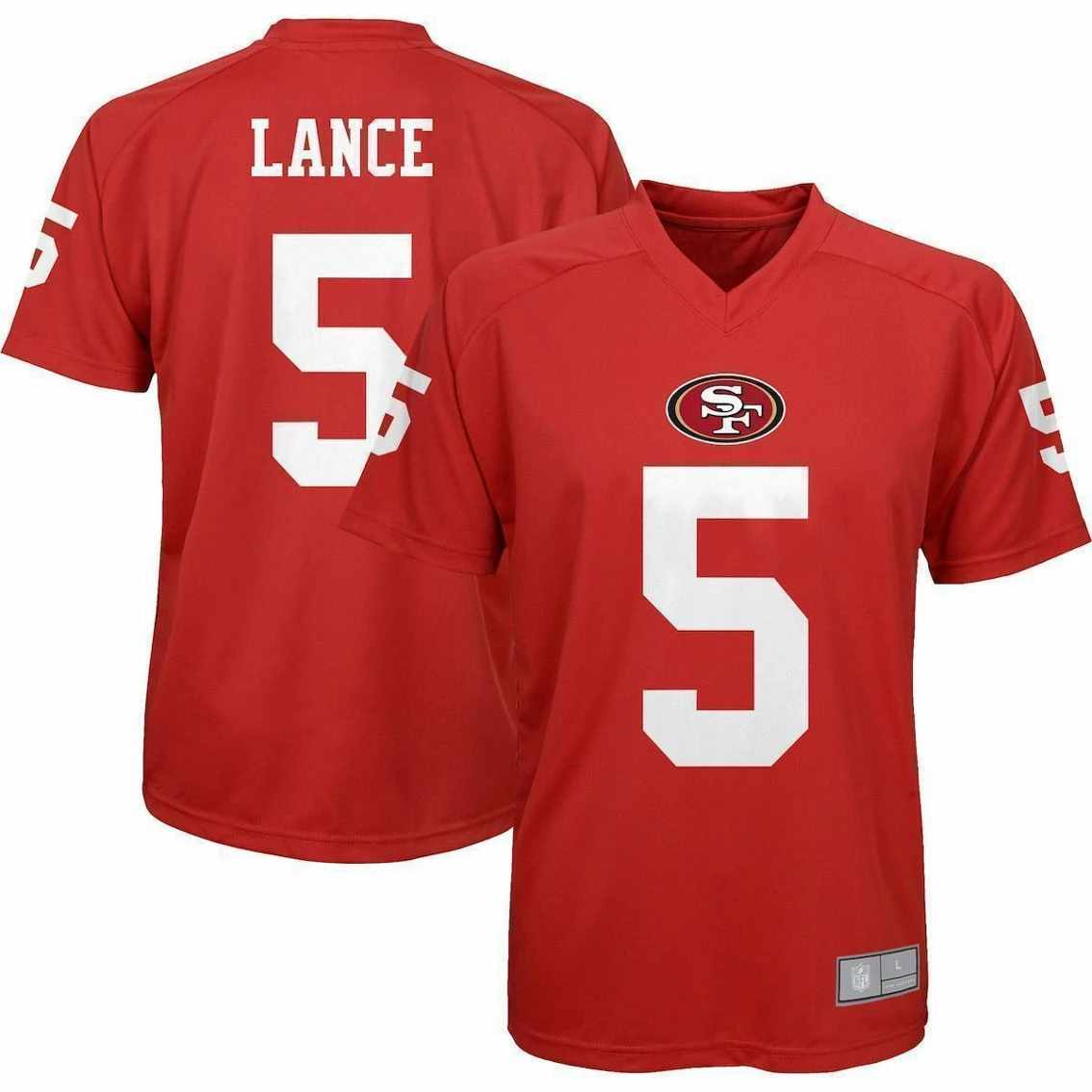 Outerstuff Youth Trey Lance Scarlet San Francisco 49ers Performance Name & Number Raglan V-Neck T-Shirt 4 Outerstuff Youth Trey Lance Scarlet San Francisco 49ers Performance Name & Number Raglan V-Neck T-Shirt - Image 2