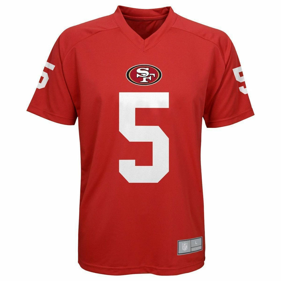 Outerstuff Youth Trey Lance Scarlet San Francisco 49ers Performance Name & Number Raglan V-Neck T-Shirt 5 Outerstuff Youth Trey Lance Scarlet San Francisco 49ers Performance Name & Number Raglan V-Neck T-Shirt - Image 3