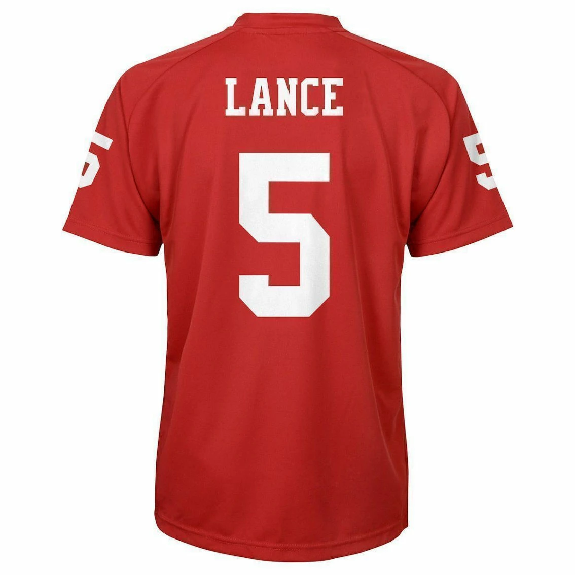 Outerstuff Youth Trey Lance Scarlet San Francisco 49ers Performance Name & Number Raglan V-Neck T-Shirt 6 Outerstuff Youth Trey Lance Scarlet San Francisco 49ers Performance Name & Number Raglan V-Neck T-Shirt - Image 4