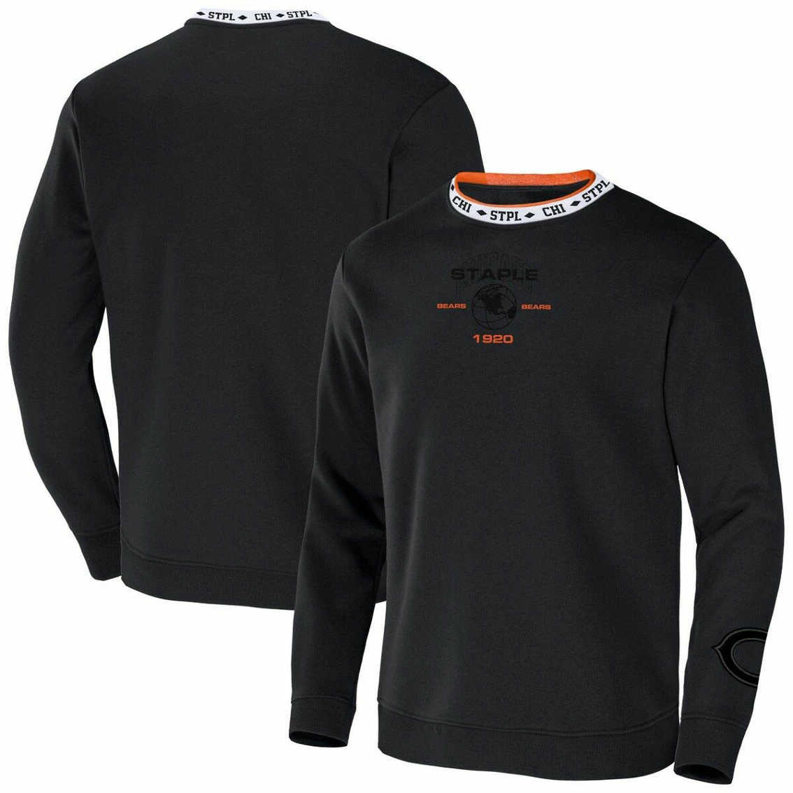 Staple Men's NFL X Black Chicago Bears Globe Crewneck Pullover 3 Staple Men's NFL X Black Chicago Bears Globe Crewneck Pullover