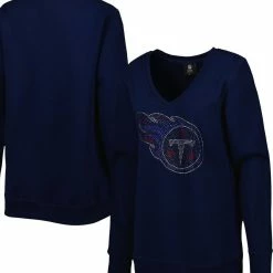 Cuce Women's Navy Tennessee Titans Deep V-Neck Pullover Sweatshirt