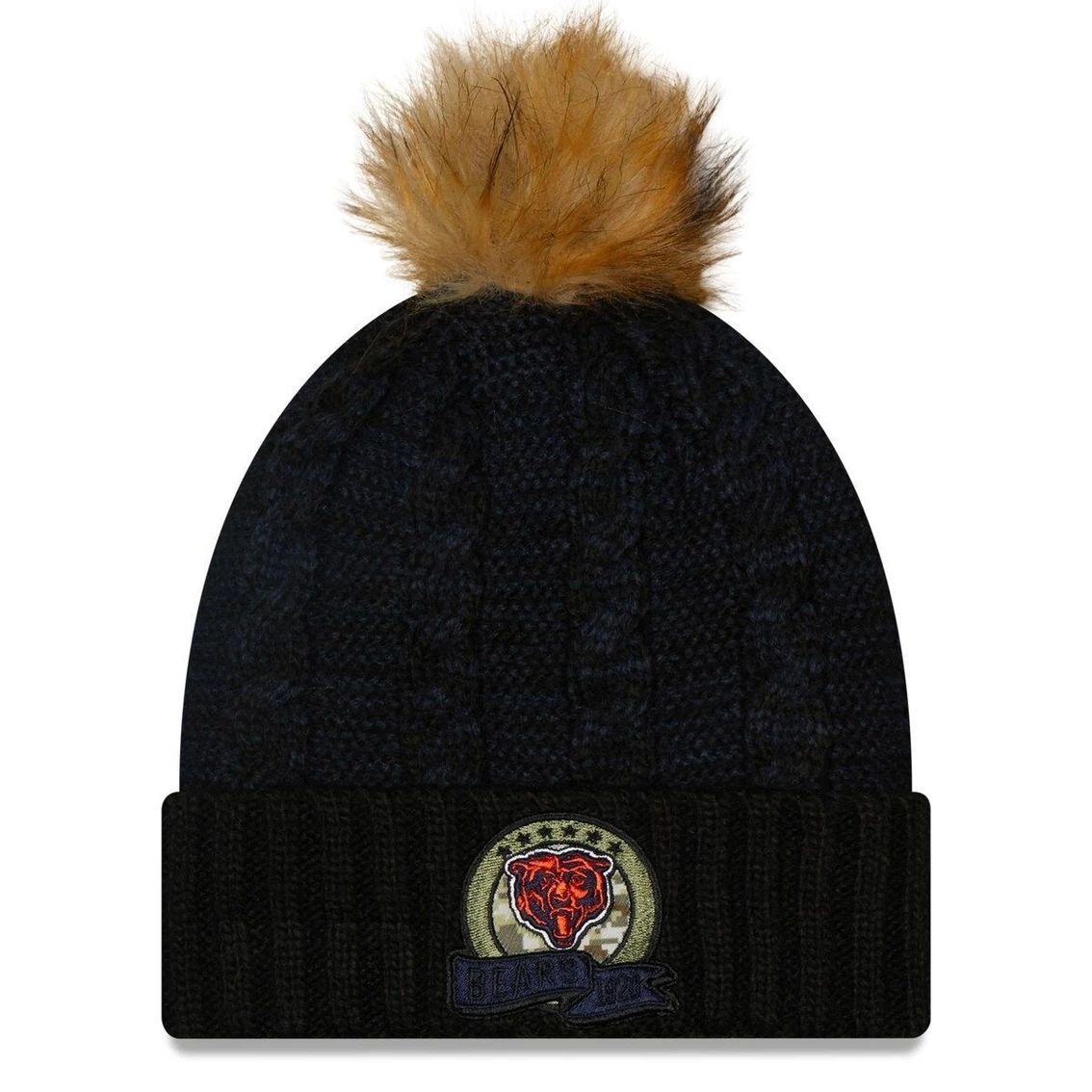 Women's New Era Black/Navy Chicago Bears 2022 Salute To Service Pom Knit Hat 4 Women's New Era Black/Navy Chicago Bears 2022 Salute To Service Pom Knit Hat - Image 2