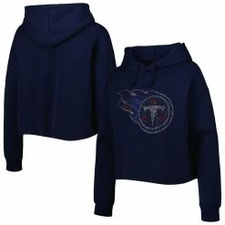 Cuce Women's Navy Tennessee Titans Crystal Logo Cropped Pullover Hoodie