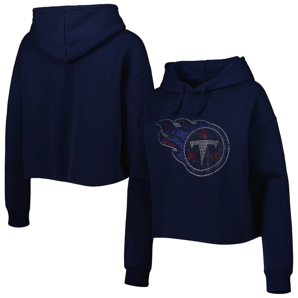 Cuce Women's Navy Tennessee Titans Crystal Logo Cropped Pullover Hoodie 3 Cuce Women's Navy Tennessee Titans Crystal Logo Cropped Pullover Hoodie