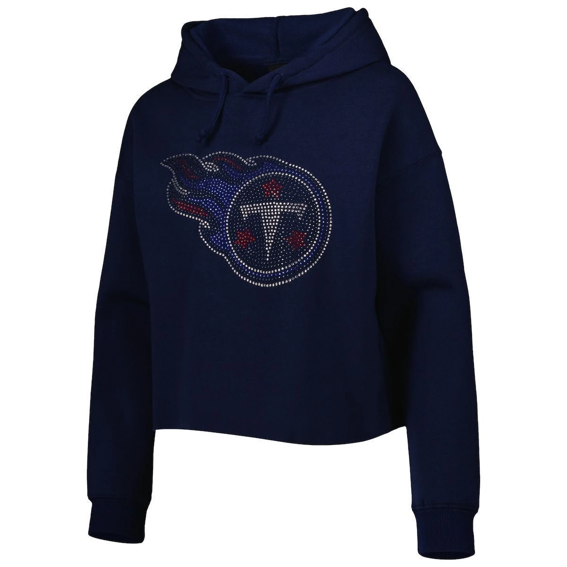 Cuce Women's Navy Tennessee Titans Crystal Logo Cropped Pullover Hoodie 5 Cuce Women's Navy Tennessee Titans Crystal Logo Cropped Pullover Hoodie - Image 3