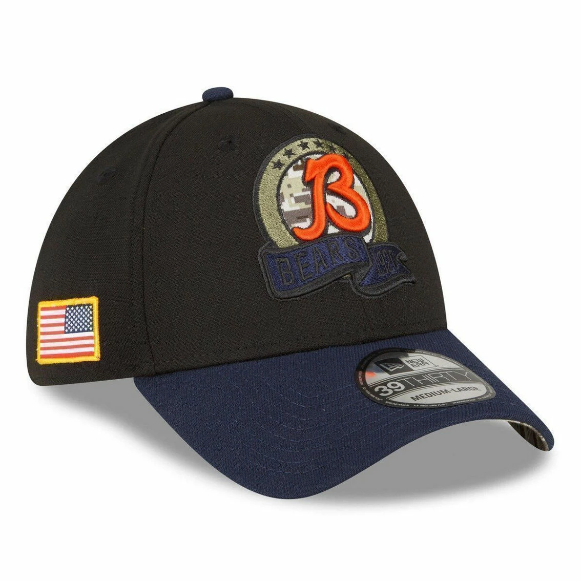 New Era Men's Black/Navy Chicago Bears 2022 Salute To Service 39THIRTY Flex Hat 4 New Era Men's Black/Navy Chicago Bears 2022 Salute To Service 39THIRTY Flex Hat - Image 2
