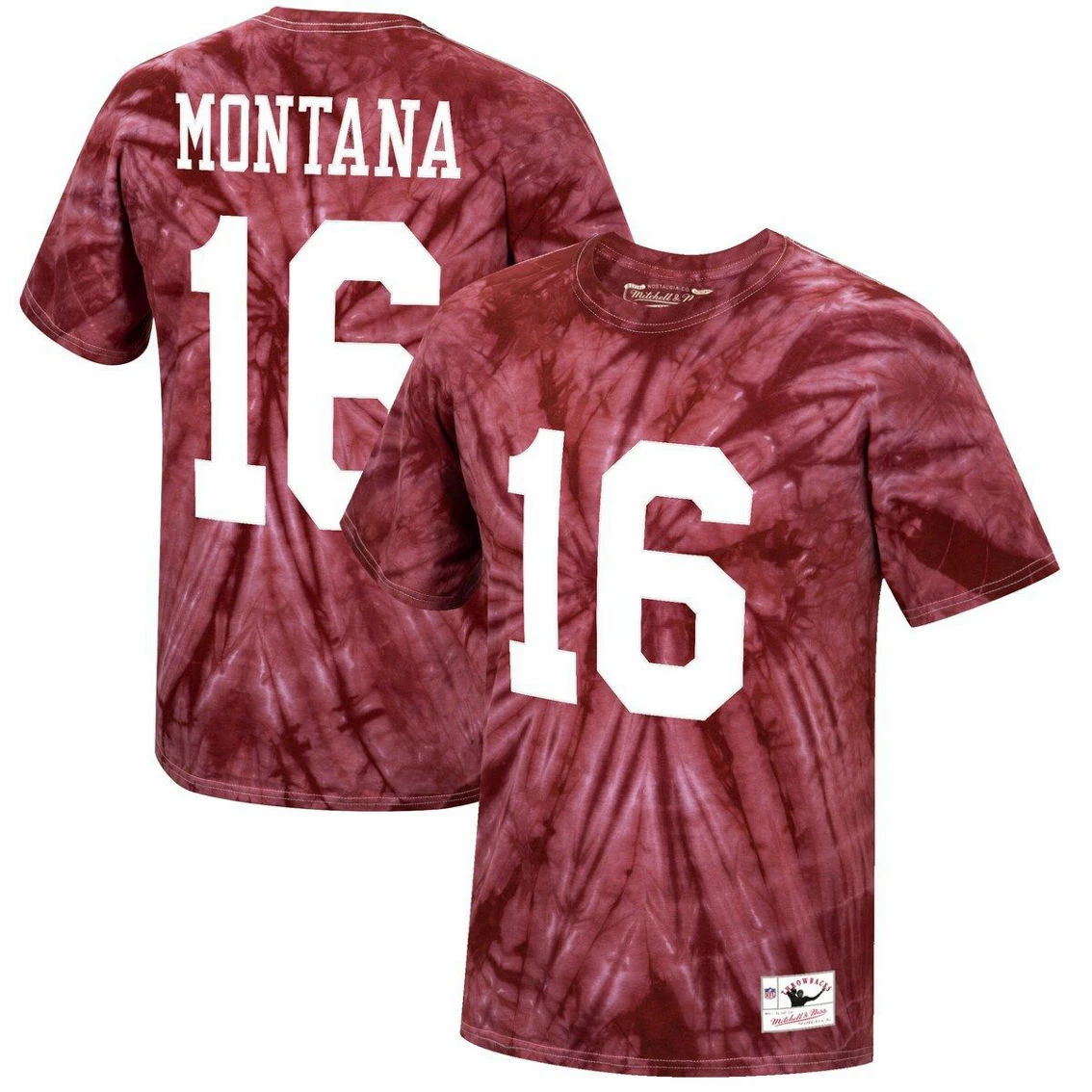Mitchell & Ness Men's Joe Montana Scarlet San Francisco 49ers Tie-Dye Retired Player Name & Number T-Shirt 4 Mitchell & Ness Men's Joe Montana Scarlet San Francisco 49ers Tie-Dye Retired Player Name & Number T-Shirt - Image 2