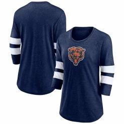 Fanatics Branded Women's Heathered Navy Chicago Bears Primary Logo 3/4 Sleeve Scoop Neck T-Shirt