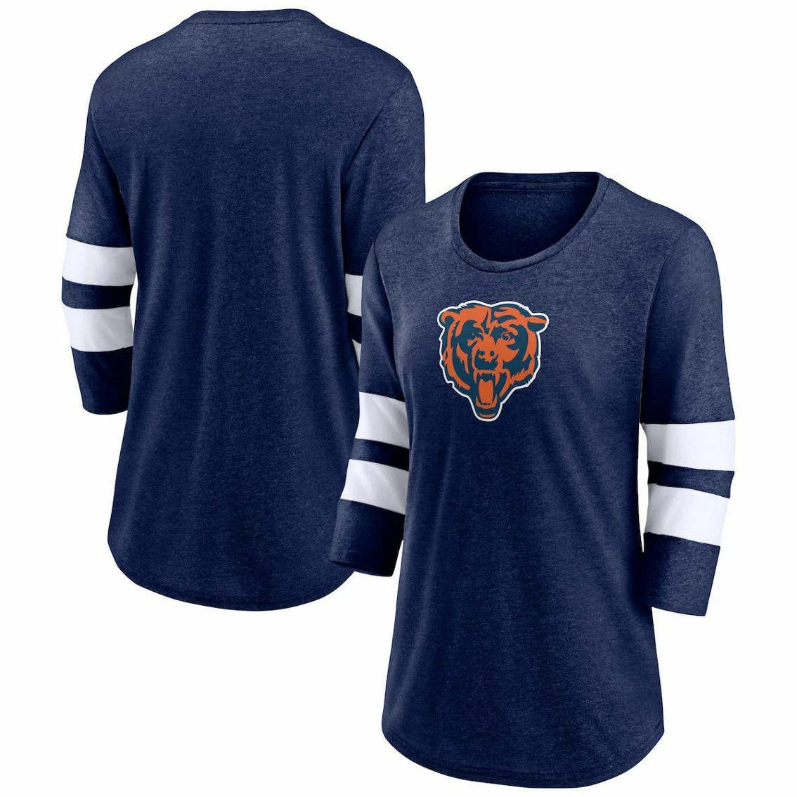 Fanatics Branded Women's Heathered Navy Chicago Bears Primary Logo 3/4 Sleeve Scoop Neck T-Shirt 3 Fanatics Branded Women's Heathered Navy Chicago Bears Primary Logo 3/4 Sleeve Scoop Neck T-Shirt