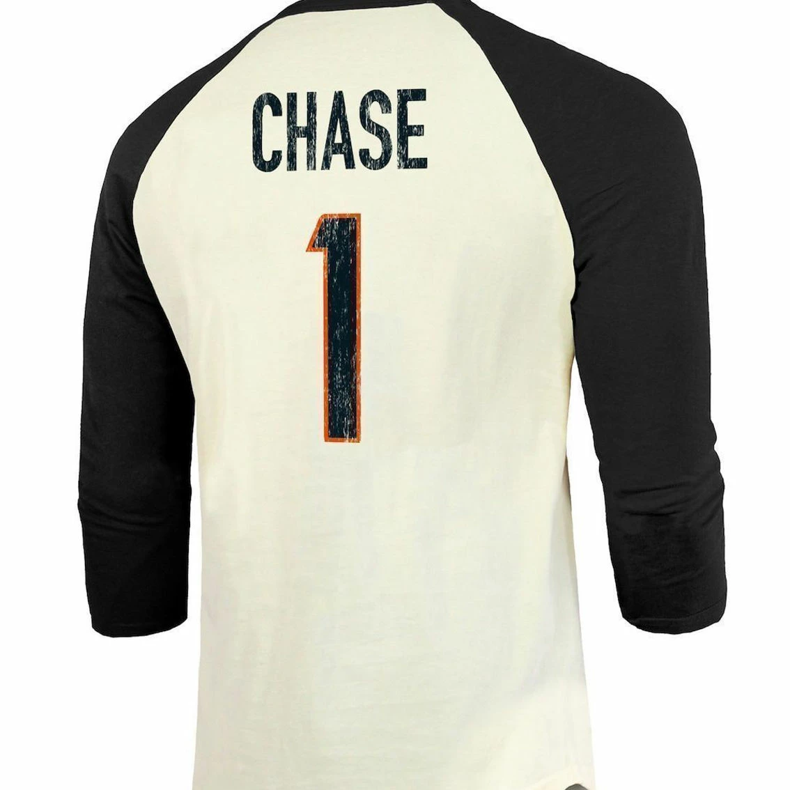 Majestic Threads Men's Threads Ja'Marr Chase Cream/Black Cincinnati Bengals Player Name & Number Raglan 3/4-Sleeve T-Shirt 6 Majestic Threads Men's Threads Ja'Marr Chase Cream/Black Cincinnati Bengals Player Name & Number Raglan 3/4-Sleeve T-Shirt - Image 4