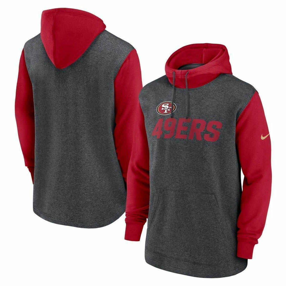 Nike Men's Heathered Charcoal/Scarlet San Francisco 49ers Surrey Legacy Pullover Hoodie 4 Nike Men's Heathered Charcoal/Scarlet San Francisco 49ers Surrey Legacy Pullover Hoodie - Image 2
