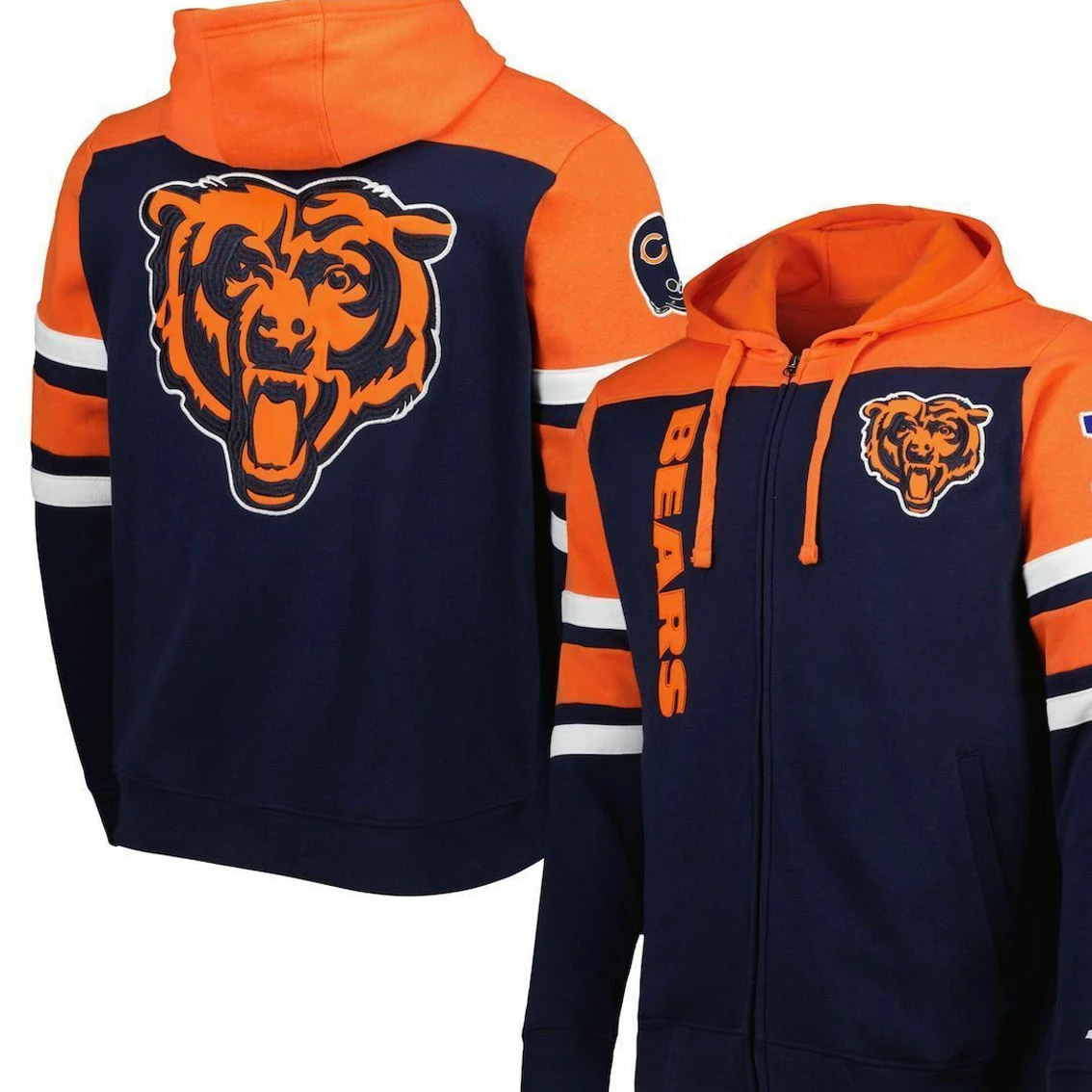 Starter Men's Navy Chicago Bears Extreme Full-Zip Hoodie Jacket 4 Starter Men's Navy Chicago Bears Extreme Full-Zip Hoodie Jacket - Image 2
