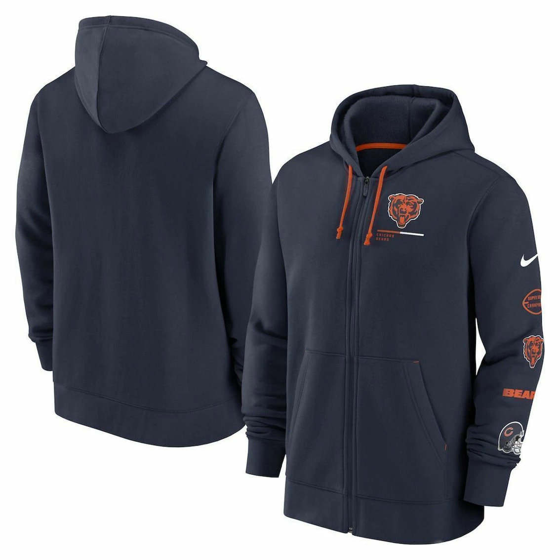 Men's Nike Navy Chicago Bears Surrey Full-Zip Hoodie 4 Men's Nike Navy Chicago Bears Surrey Full-Zip Hoodie - Image 2