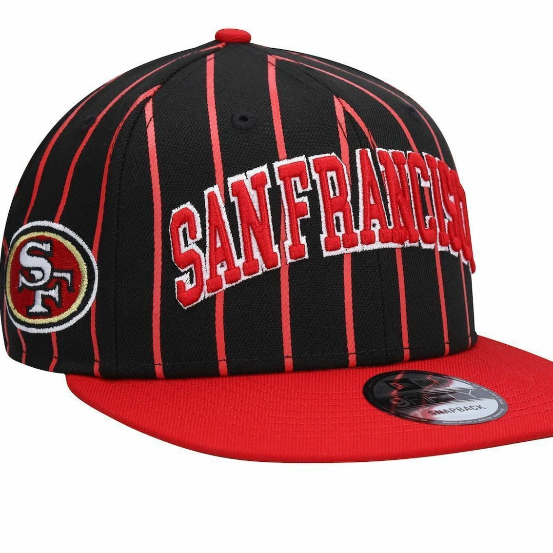New Era Men's Black/Scarlet San Francisco 49ers Pinstripe City Arch 9FIFTY Snapback Hat 3 New Era Men's Black/Scarlet San Francisco 49ers Pinstripe City Arch 9FIFTY Snapback Hat