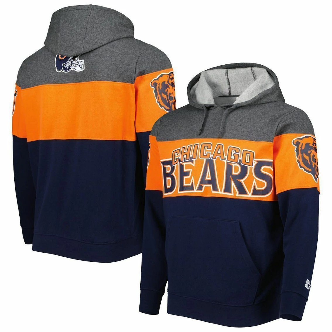 Starter Men's Navy/Heather Charcoal Chicago Bears Extreme Pullover Hoodie 3 Starter Men's Navy/Heather Charcoal Chicago Bears Extreme Pullover Hoodie