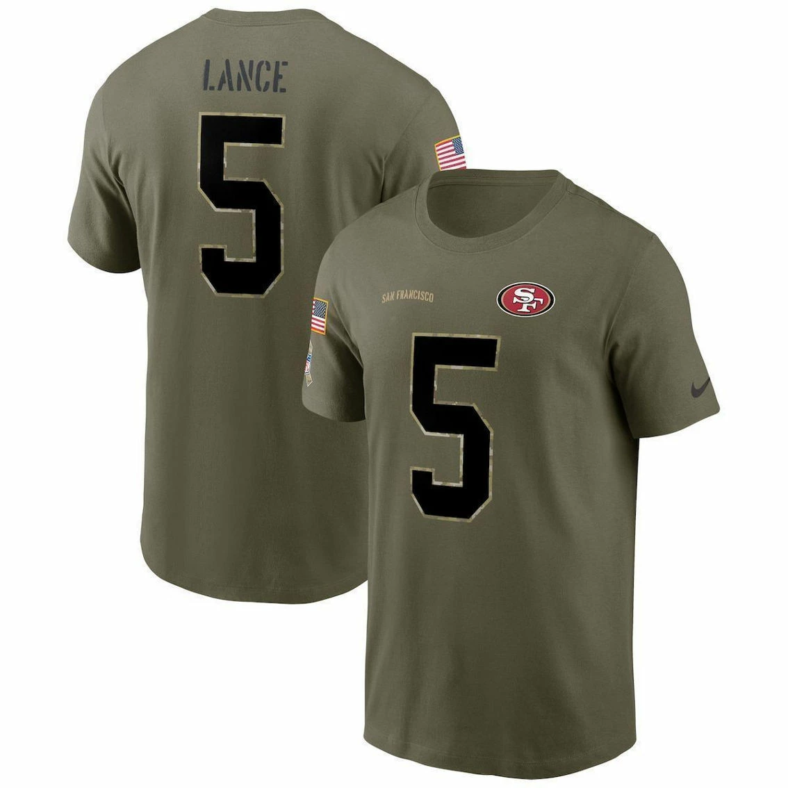 Nike Men's Trey Lance Olive San Francisco 49ers 2022 Salute To Service Name & Number T-Shirt 3 Nike Men's Trey Lance Olive San Francisco 49ers 2022 Salute To Service Name & Number T-Shirt