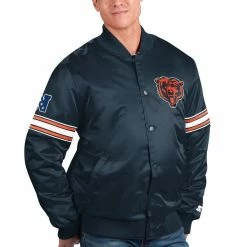 Starter Men's Navy Chicago Bears The Pick And Roll Full-Snap Jacket