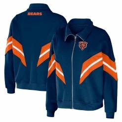 WEAR By Erin Andrews Women's Navy Chicago Bears Plus Size Yarn Dye Stripe Full-Zip Jacket