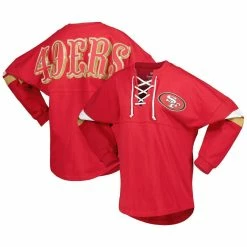Fanatics Branded Women's Scarlet San Francisco 49ers Lace-Up V-Neck Long Sleeve T-Shirt