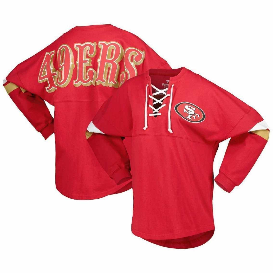 Fanatics Branded Women's Scarlet San Francisco 49ers Lace-Up V-Neck Long Sleeve T-Shirt 3 Fanatics Branded Women's Scarlet San Francisco 49ers Lace-Up V-Neck Long Sleeve T-Shirt