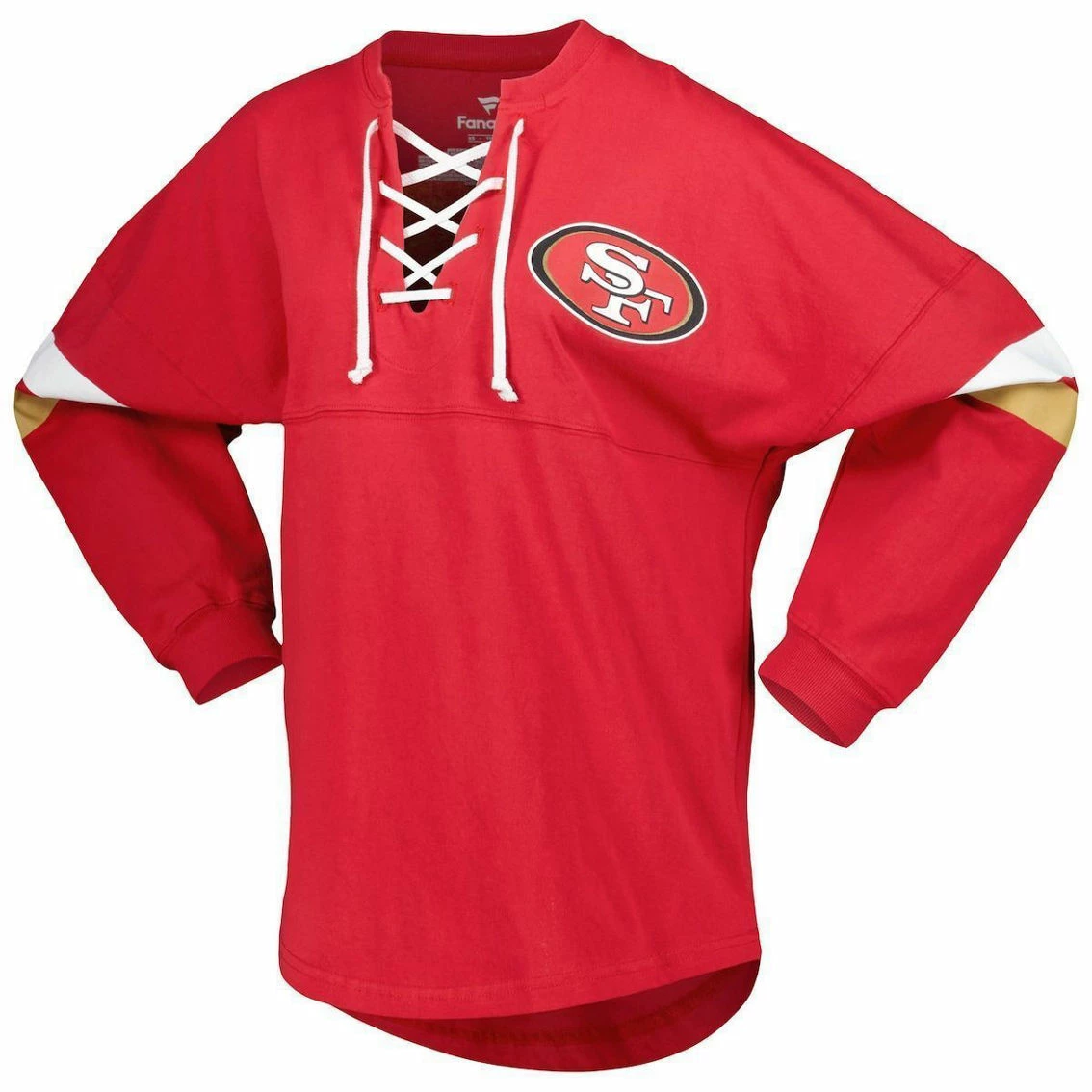 Fanatics Branded Women's Scarlet San Francisco 49ers Lace-Up V-Neck Long Sleeve T-Shirt 5 Fanatics Branded Women's Scarlet San Francisco 49ers Lace-Up V-Neck Long Sleeve T-Shirt - Image 3