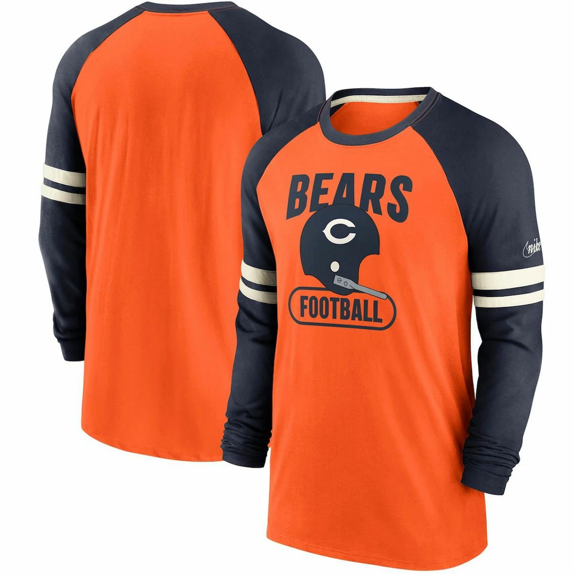 Men's Nike Orange/Navy Chicago Bears Throwback Raglan Long Sleeve T-Shirt 3 Men's Nike Orange/Navy Chicago Bears Throwback Raglan Long Sleeve T-Shirt