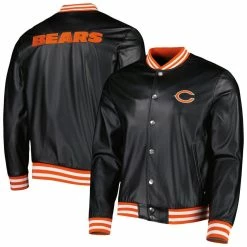 The Wild Collective Men's Black Chicago Bears Metallic Bomber Full-Snap Jacket
