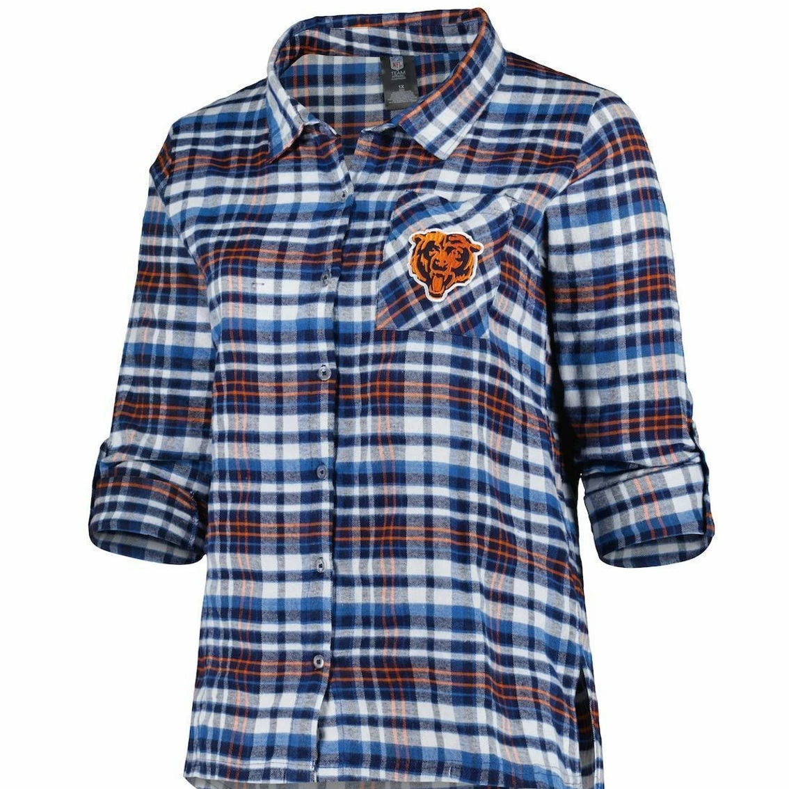Women's Concepts Sport Navy Chicago Bears Plus Size Mainstay Flannel Full-Button Long Sleeve Nightshirt 5 Women's Concepts Sport Navy Chicago Bears Plus Size Mainstay Flannel Full-Button Long Sleeve Nightshirt - Image 3