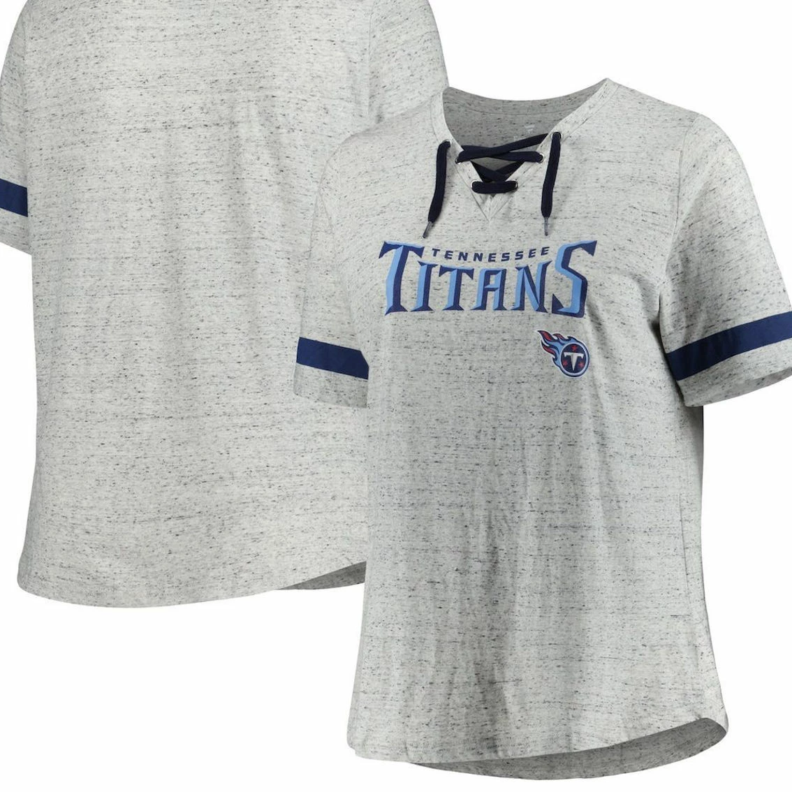 Profile Women's Heather Gray Tennessee Titans Plus Size Lace-Up V-Neck T-Shirt 4 Profile Women's Heather Gray Tennessee Titans Plus Size Lace-Up V-Neck T-Shirt - Image 2