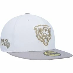 New Era Men's White/Gray Chicago Bears 100th Anniversary Gold Undervisor 59FIFTY Fitted Hat