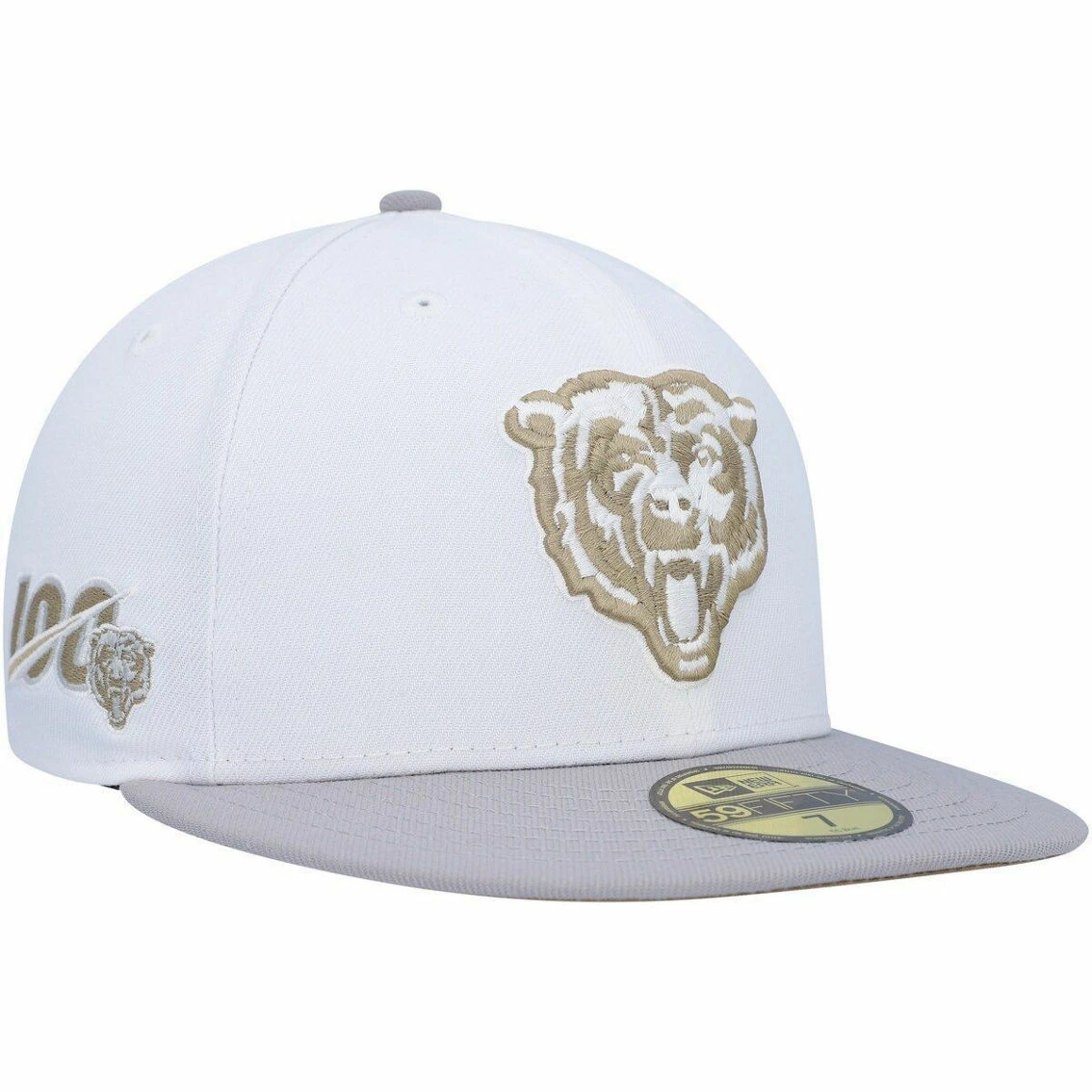 New Era Men's White/Gray Chicago Bears 100th Anniversary Gold Undervisor 59FIFTY Fitted Hat 3 New Era Men's White/Gray Chicago Bears 100th Anniversary Gold Undervisor 59FIFTY Fitted Hat