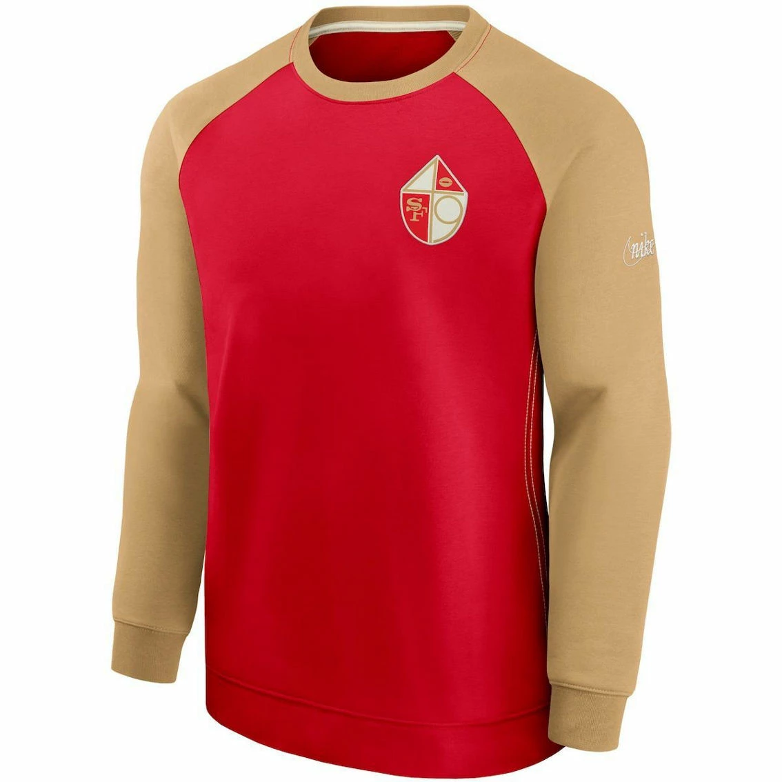 Nike Men's Scarlet/Gold San Francisco 49ers Historic Raglan Crew Performance Sweater 5 Nike Men's Scarlet/Gold San Francisco 49ers Historic Raglan Crew Performance Sweater - Image 3