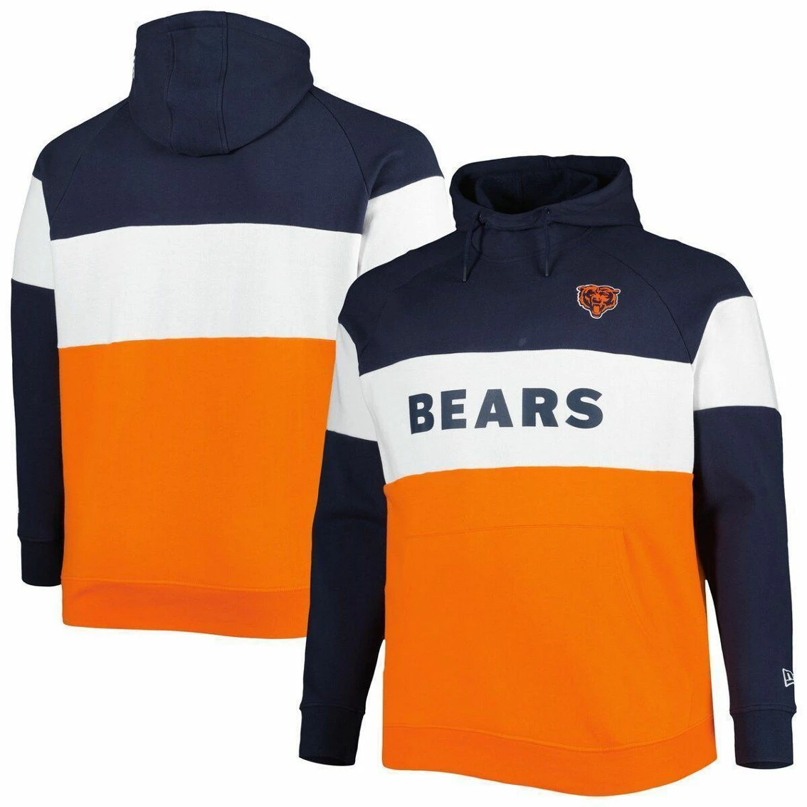 New Era Men's Orange/Navy Chicago Bears Big & Tall Current Colorblock Raglan Fleece Pullover Hoodie 4 New Era Men's Orange/Navy Chicago Bears Big & Tall Current Colorblock Raglan Fleece Pullover Hoodie - Image 2