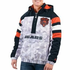 Starter Men's White/Navy Chicago Bears Thursday Night Gridiron Raglan Half-Zip Hooded Jacket