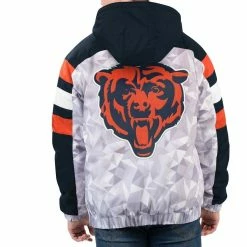 Starter Men's White/Navy Chicago Bears Thursday Night Gridiron Raglan Half-Zip Hooded Jacket -Fanatics DSCO1153020498 3550 ALT2