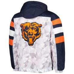 Starter Men's White/Navy Chicago Bears Thursday Night Gridiron Raglan Half-Zip Hooded Jacket -Fanatics DSCO1153020498 3550 ALT3