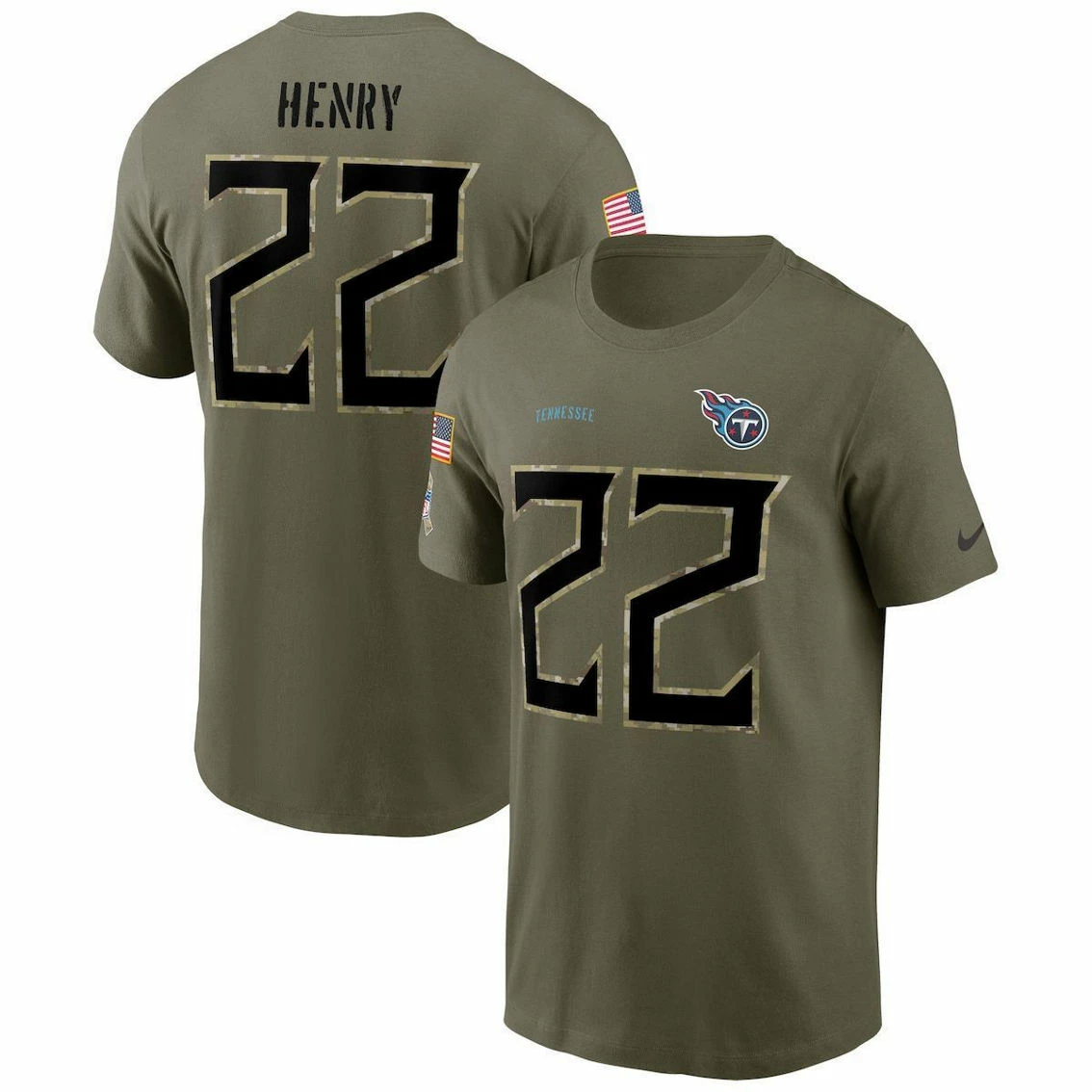 Nike Men's Derrick Henry Olive Tennessee Titans 2022 Salute To Service Name & Number T-Shirt 4 Nike Men's Derrick Henry Olive Tennessee Titans 2022 Salute To Service Name & Number T-Shirt - Image 2
