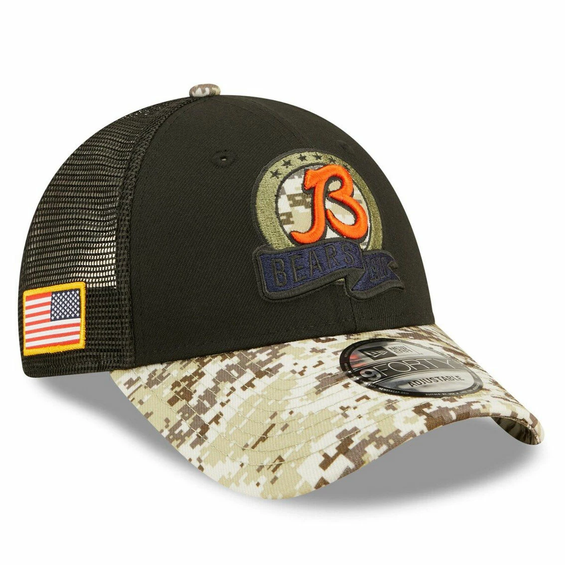 Men's New Era Black/Camo Chicago Bears 2022 Salute To Service 9FORTY Snapback Trucker Hat 3 Men's New Era Black/Camo Chicago Bears 2022 Salute To Service 9FORTY Snapback Trucker Hat
