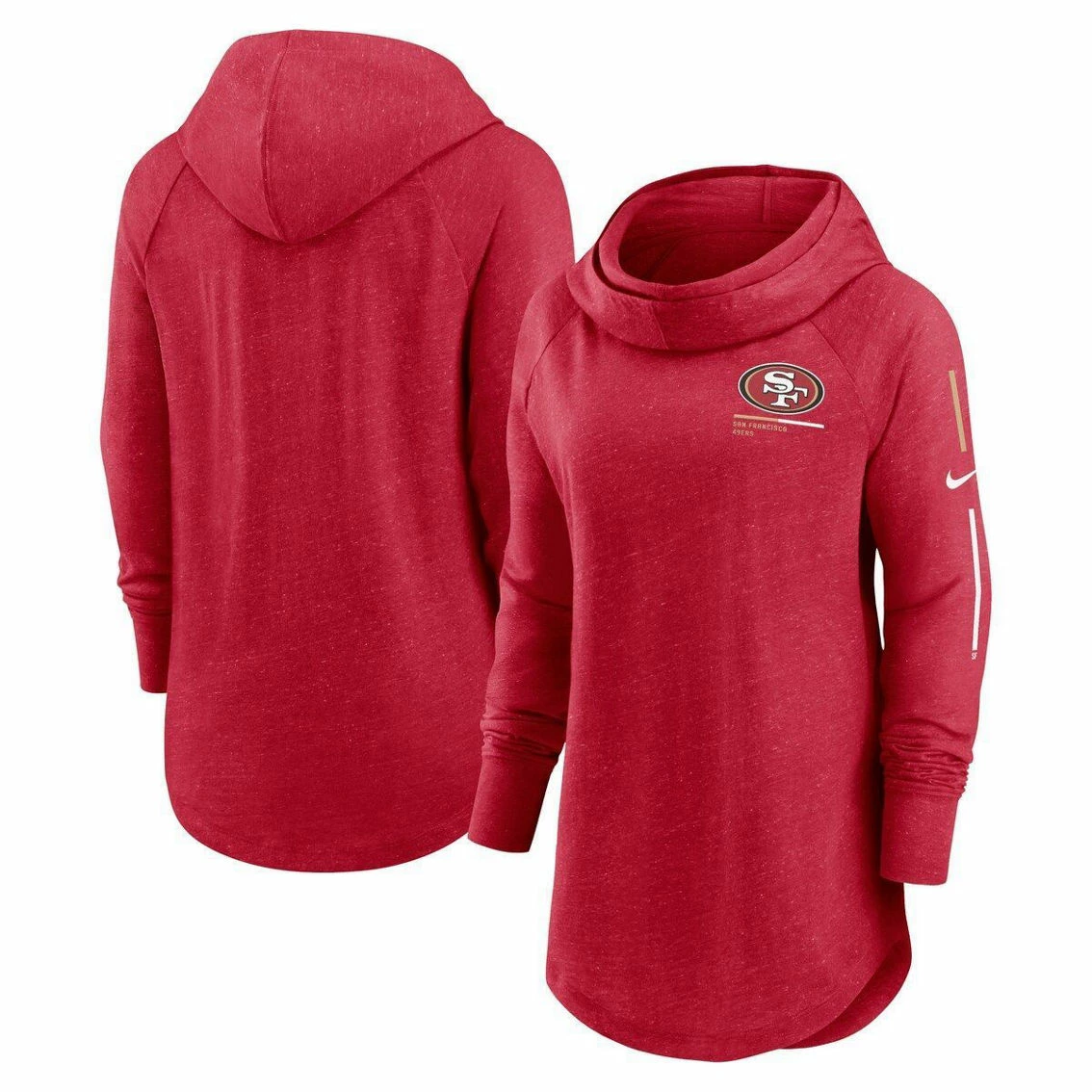 Nike Women's Scarlet San Francisco 49ers Minimal Statement Raglan Funnel Neck Pullover Hoodie 4 Nike Women's Scarlet San Francisco 49ers Minimal Statement Raglan Funnel Neck Pullover Hoodie - Image 2